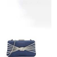 SVNX Women's Satin Diamante Knot Detail Clutch Bag in Navy