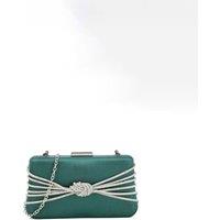 SVNX Women's Satin Diamante Knot Detail Clutch Bag in Green