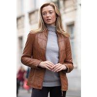 Ashwood Leather Women's 'Isla' Real Leather Mandarin Collared Jacket in Tan | Size: 18