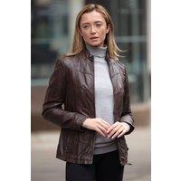 Ashwood Leather Women's 'Isla' Real Leather Mandarin Collared Jacket in Brown | Size: 12