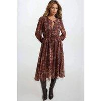 Aftershock London Women's Snake Print Long Sleeve Midi Dress in Brown | Size: Medium