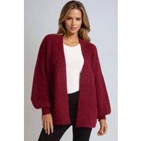 Aftershock London Women's Wool Blend Balloon Sleeve Knitted Cardigan in Wine