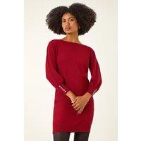Roman Women's Button Detail Slash Neck Knitted Stretch Dress in Red | Size: 12