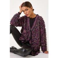 Roman Women's Loop Knit Button Cardigan in Purple | Size: 16