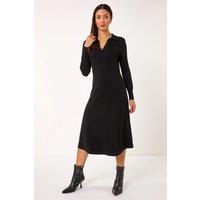 Roman Women's Scallop Detail Knitted Midi Dress in Black | Size: 10