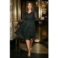 Roman Women's Curve Polka Dot Dress in Black | Size: 22-24