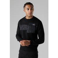 Firetrap Men's Regular Fit Cotton Rich Crew Neck Sweatshirt with Chest Pocket in Black | Size: XL