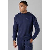 Firetrap Men's Brushed Fleece Crew Neck Sweatshirt with Logo Strip Sleeves in Dark Navy | Size: XL