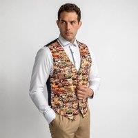 CLAUDIO LUGLI Men's Monaco Montage Vintage Racing Printed Waistcoat in Navy | Size: 48R