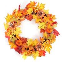 Living and Home Maple Leaves Fall Door Wreath Harvest Festival Decorations in Orange