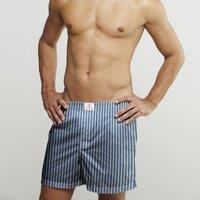 CLAUDIO LUGLI Striped Cotton Poplin Print Boxer Shorts in Blue | Size: 2XL