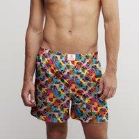 CLAUDIO LUGLI Vinyl Abstract Cotton Poplin Print Boxer Shorts in White | Size: XL