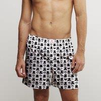 CLAUDIO LUGLI Moustache Man Cotton Poplin Print Boxer Shorts in White | Size: XL