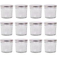 Argon Tableware 90ml Glass Jam Jars - Set of 12 - Empty Screw Top Preserving Jar in Silver