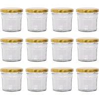 Argon Tableware 90ml Glass Jam Jars - Set of 12 - Empty Screw Top Preserving Jar in Gold