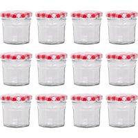 Argon Tableware 90ml Glass Jam Jars - Set of 12 - Empty Screw Top Preserving Jar in Red