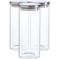 Argon Tableware Glass Storage Jars with Metal Lids - 1.5 Litre - Pack of 3 in Silver