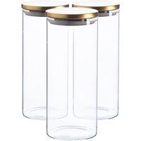 Argon Tableware Glass Storage Jars with Metal Lids - 1.5 Litre - Pack of 3 in Gold
