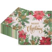 Neel Blue 33cm Christmas Disposable Napkins with Reindeer Flower & Leaves- 20pcs