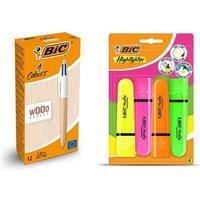 Bic 4 Colour Wood Effect Pens 12 Pack & Neon Highlighters 4 Pack