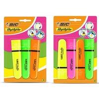 Bic Flat Highlighters Assorted Neon Pack of 4 With Assorted Neon Pens 3x