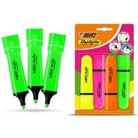 Bic Flat Highlighters Assorted Neon Pack of 4 With Neon Green Pens 3x