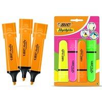 Bic Flat Highlighters Assorted Neon Pack of 4 With Neon Orange Pens 3x
