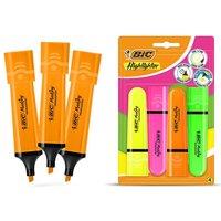 Bic Highlighter Flat Marker 3x Neon Pink & 4x Assorted Quick Dry Chisel Tip