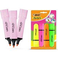 Bic Flat Highlighters Assorted Neon Pack of 4 With Pastel Pink Pens 3x