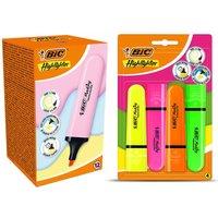 Bic Highlighter Neon Chisel Tip 4x with Pastel Flat Pink Highlighters 12x