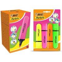 Bic Highlighter Neon Chisel Tip 4x with Pastel Flat Neon Pink Highlighters 12x