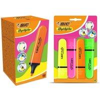 Bic Highlighter Neon Chisel Tip 4x with Pastel Flat Neon Orange Highlighters 12x