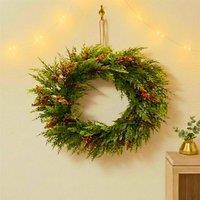 Shatchi 60cm Christmas Wreath for Front Door with Artificial Pine Wreath in Green