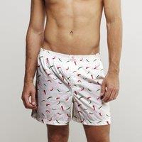 CLAUDIO LUGLI Chilli Pepper Cotton Poplin Print Boxer Shorts in White | Size: 3XL