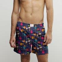 CLAUDIO LUGLI Guitar Cotton Poplin Print Boxer Shorts in Navy | Size: XL