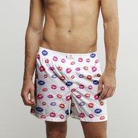 CLAUDIO LUGLI Lips Cotton Poplin Print Boxer Shorts in White | Size: XL