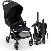 Gymax Baby Stroller Folding Toddler Stroller with Canopy Adjustable Backrest in Black