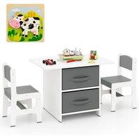Gymax Kids Table & 2 Chairs Set Activity Table With Fabric Storage Bins in White