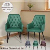 FURNITURE ONE Upholstered Dining Chairs Set of 2, PVC Leather in Dark Green | Size: 2 Seater