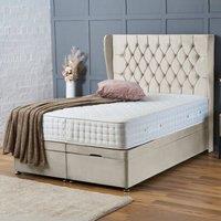 BSSPOKE Amelia Ottoman Divan Bed Plush Velvet 54 Headboard & No Mattress in Cream | Size: Small Double