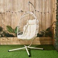 OHS Hanging Egg Chair Floating Garden Seat Cushioned Cushion in Cream