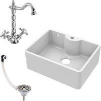 Balterley Fireclay 1 Bowl Butler Sink Overflow 1 Tap Hole Tap Waste 595mm in White