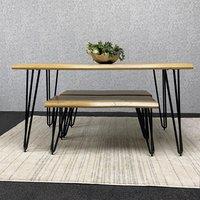 KOSY KOALA Modern Dining Table Set With 2 Benches Kitchen Dining Room Furniture in Brown