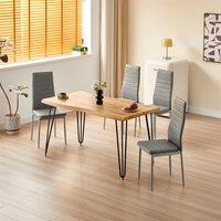 KOSY KOALA Dining Table with 4 Grey Faux Leather Chairs Set Kitchen Dining Room Furniture in Brown