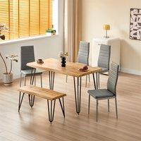 KOSY KOALA Dining Table with Bench & 4 Grey Chairs Set Kitchen Dining Room Furniture in Brown