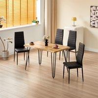 KOSY KOALA Dining Table Set with 4 Black Faux Leather Chairs Dining Room Furniture in Brown