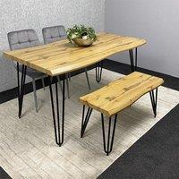 KOSY KOALA Modern Dining Table Set With Bench & 2 Grey Velvet Chairs Kitchen Dining Room Furniture in Brown