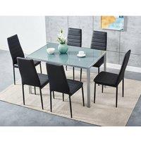 KOSY KOALA Grey Glass Table Set With 6 Black Metal Chair Kitchen Dining Furniture | Size: 120 cm x 70 cm