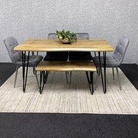 KOSY KOALA Modern Dining Table Set With Bench & 4 Grey Velvet Chairs Dining Room Furniture in Brown