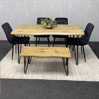 KOSY KOALA Dining Table Set with 4 Black Velvet Chairs & Bench Modern Dining Room Furniture in Brown